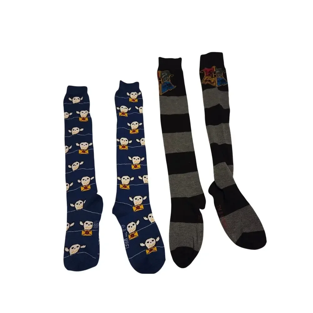 Harry Potter Knee High Socks Lot 2 Hedwig Owl S18 & Hogwarts Crest Striped S16
